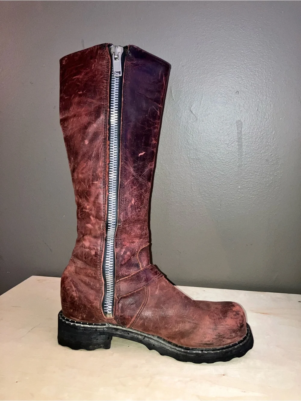 John Fluevog Bond Girl Tall Buckle Boots — Wine